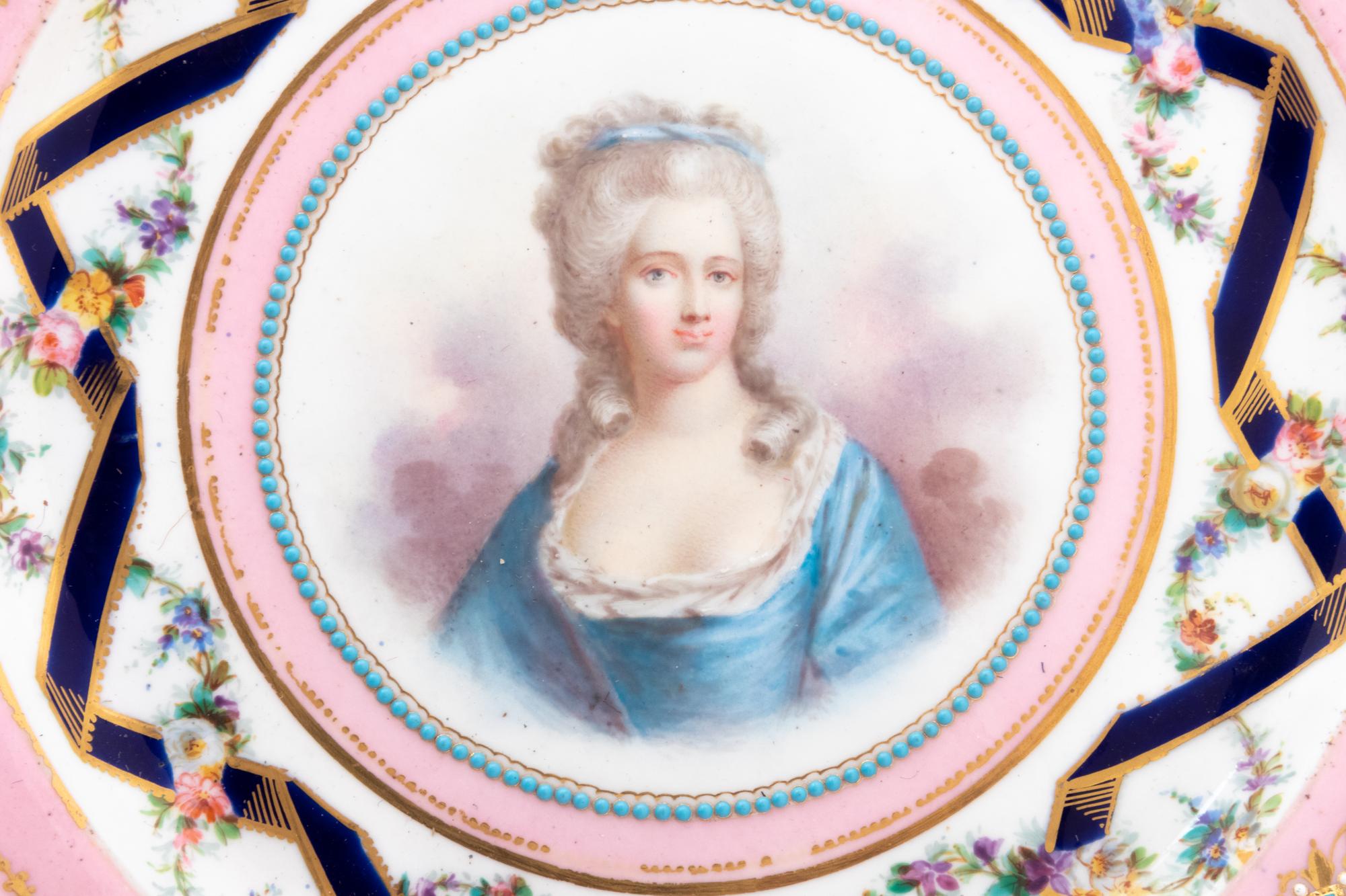 A Set of Twelve Sèvres Style Porcelain Plates Depicting Courtiers