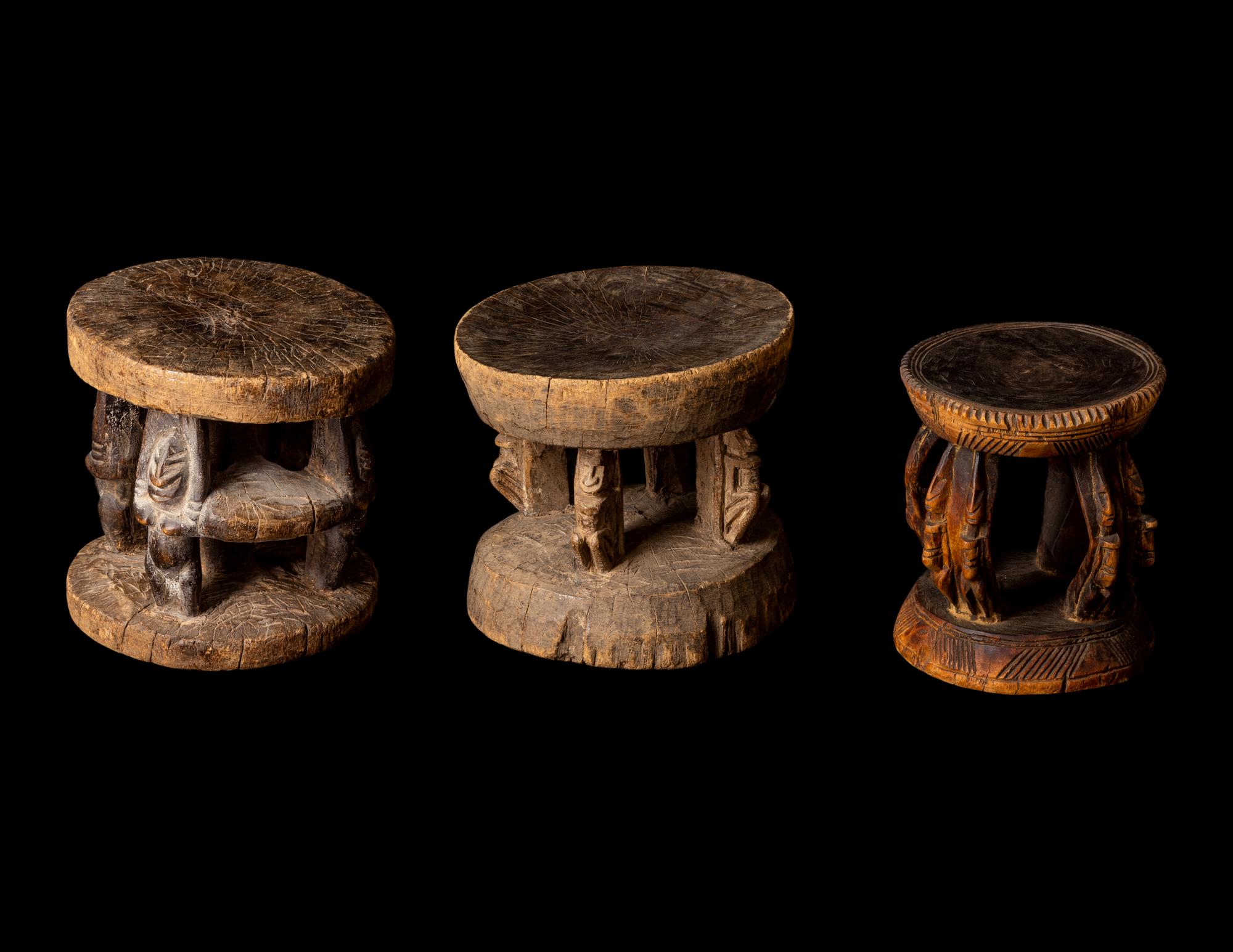Three Dogon Wood Stools