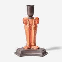 A Wedgwood Black Basalt and Rosso Antico Egyptian Revival Sphinx Monopodia Candleholder UK, early 19th century