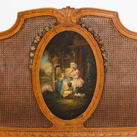 An Edwardian Satinwood and Polychrome Painted Headboard and Footboard