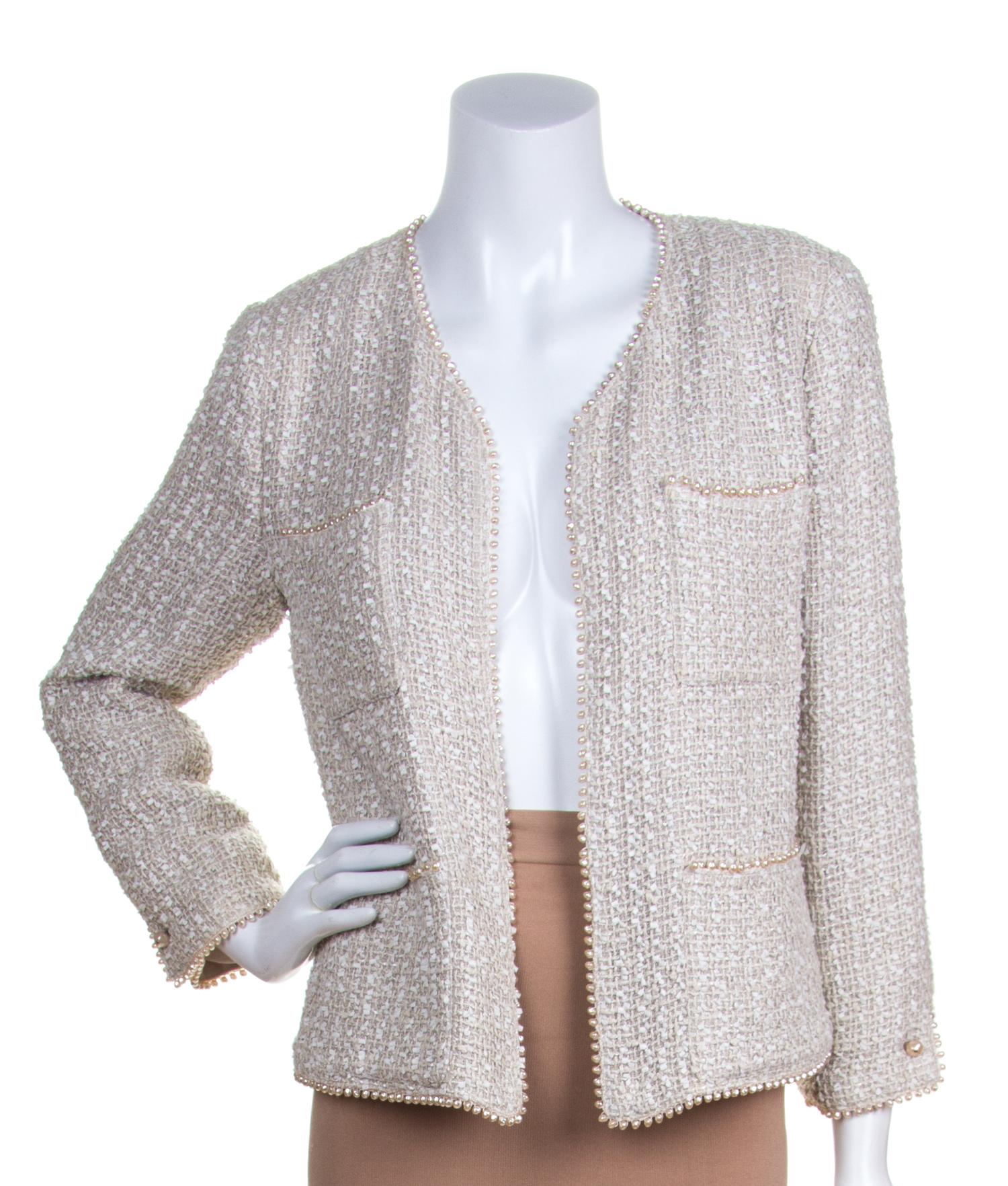 A Chanel Beige and Cream Textured Jacket, Size 38.