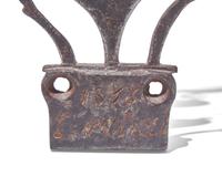 A Figural Wrought Iron Plate with Rooster Finial, Probably French, Dated and Inscribed, "1813 L. Patrat"
