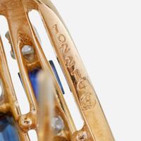 A pair of sapphire, diamond, eighteen karat gold, and platinum earrings, Oscar Heyman