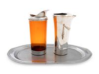 Two Silver-Plate Mounted Cocktail Carafes and a Tray