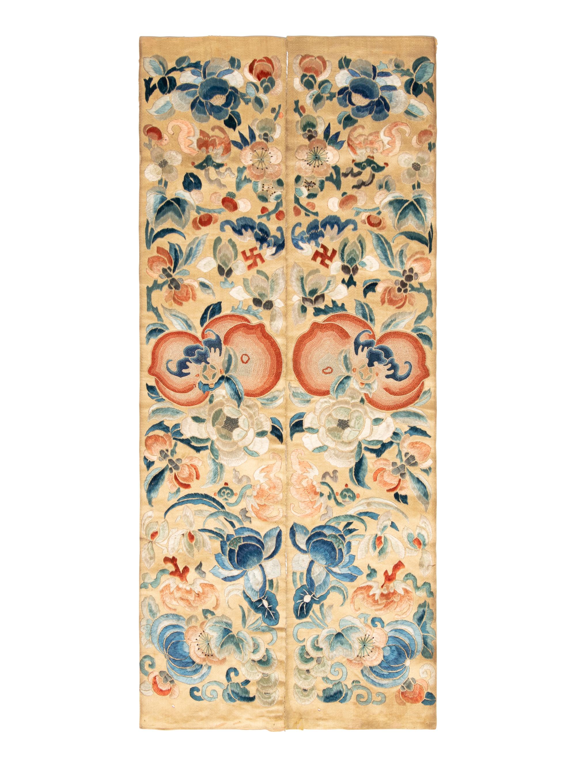 Four Chinese Embroidered Silk Panels