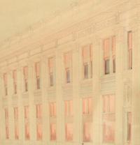 A Hand Rendered Presentation Drawing of the Lake View State Bank Building at Clark & Belmont in Chicago, IL. 34.5" W x .75" D x 29.5" H — United States, 20th Century