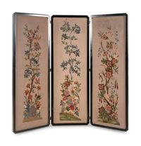 A Needlepoint-Inset Three-Panel Screen