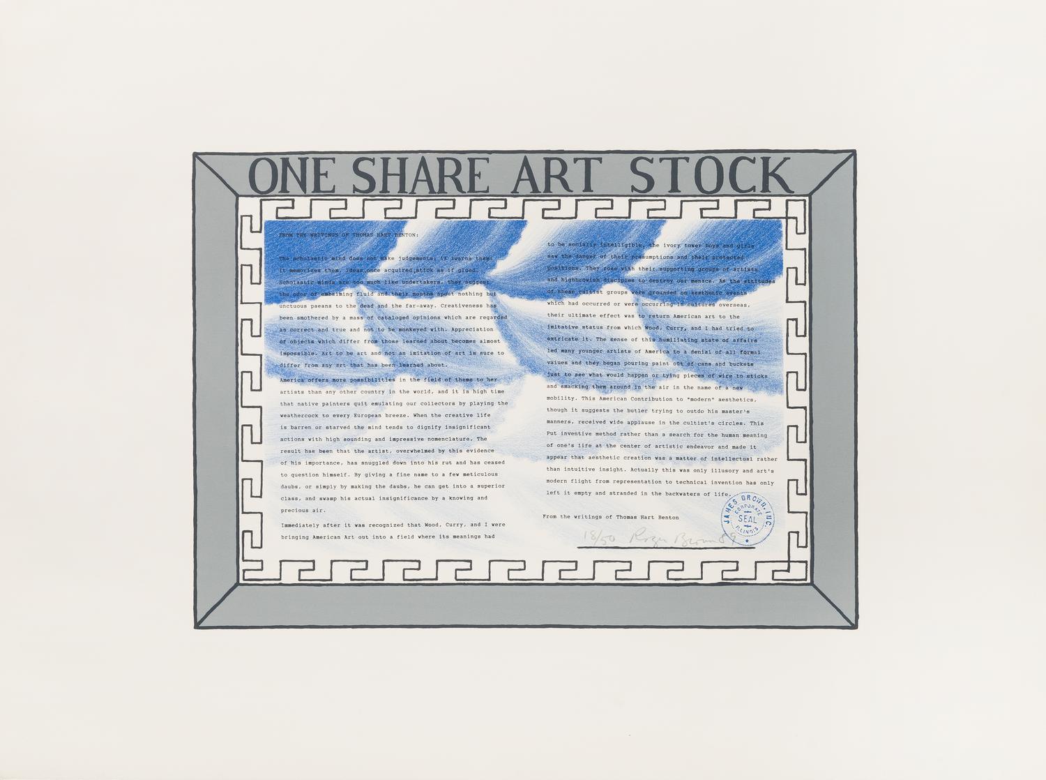Roger Brown, (American, 1941-1997), One Share Art Stock, 1989