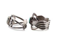 Navajo Sandcast Silver and Turquoise Cuff Bracelets