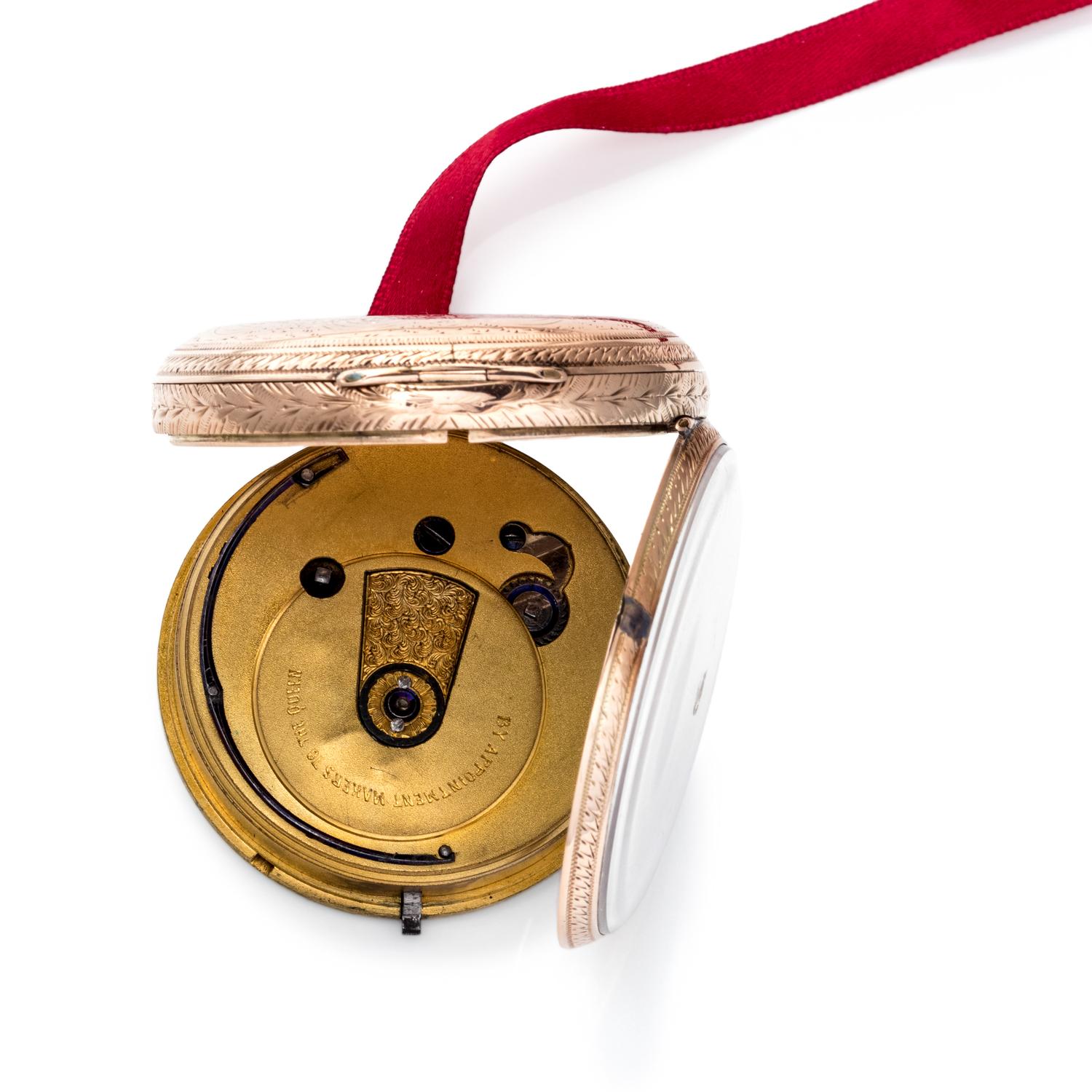 BRITISH, 9K PINK GOLD OPEN FACE POCKET WATCH