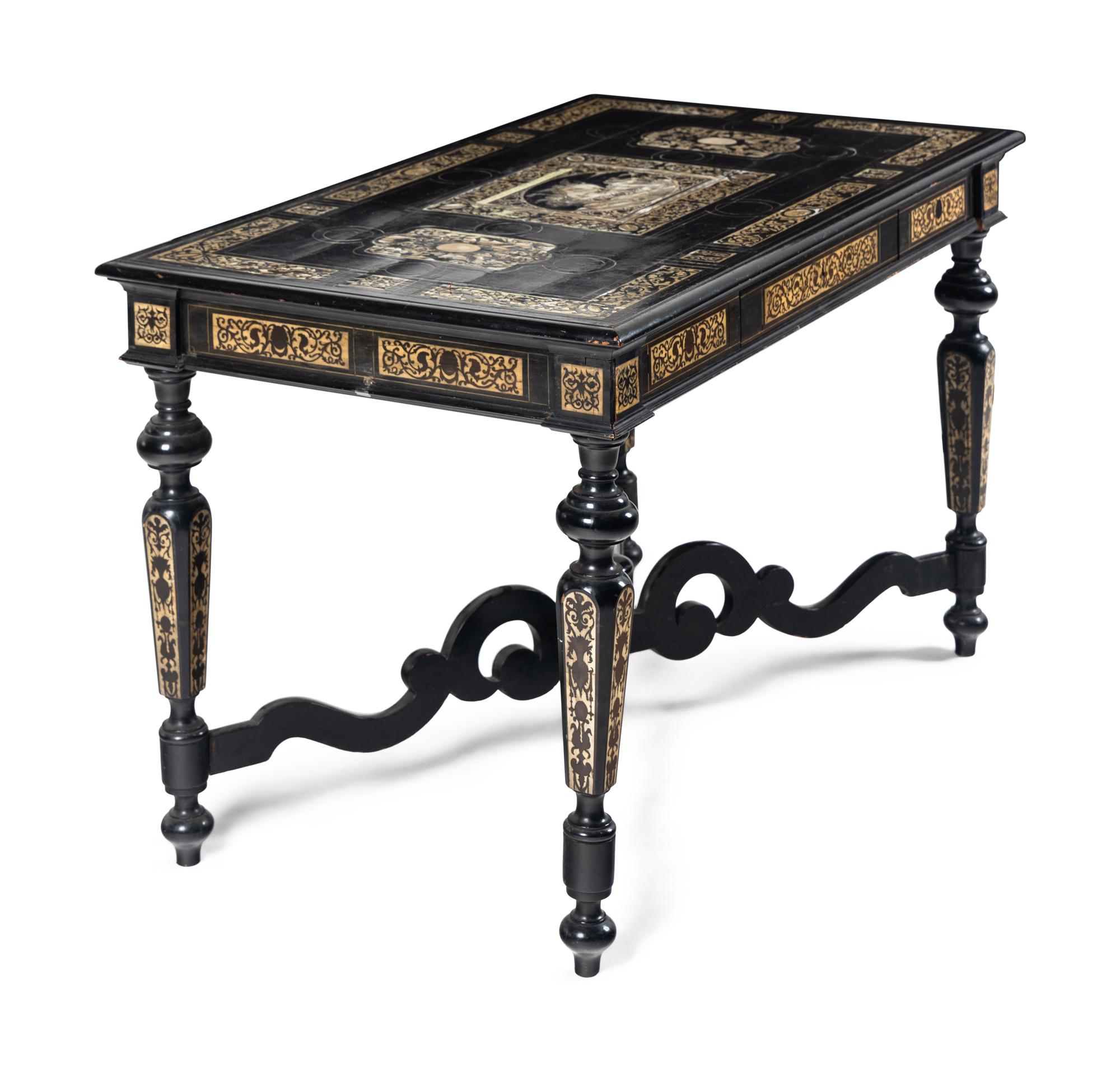 A North Italian Bone-Inlaid Ebonized Library Table