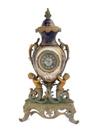 A Sèvres Style Gilt Bronze Mounted Porcelain Mantel Clock Retailed by Tiffany and Co.
