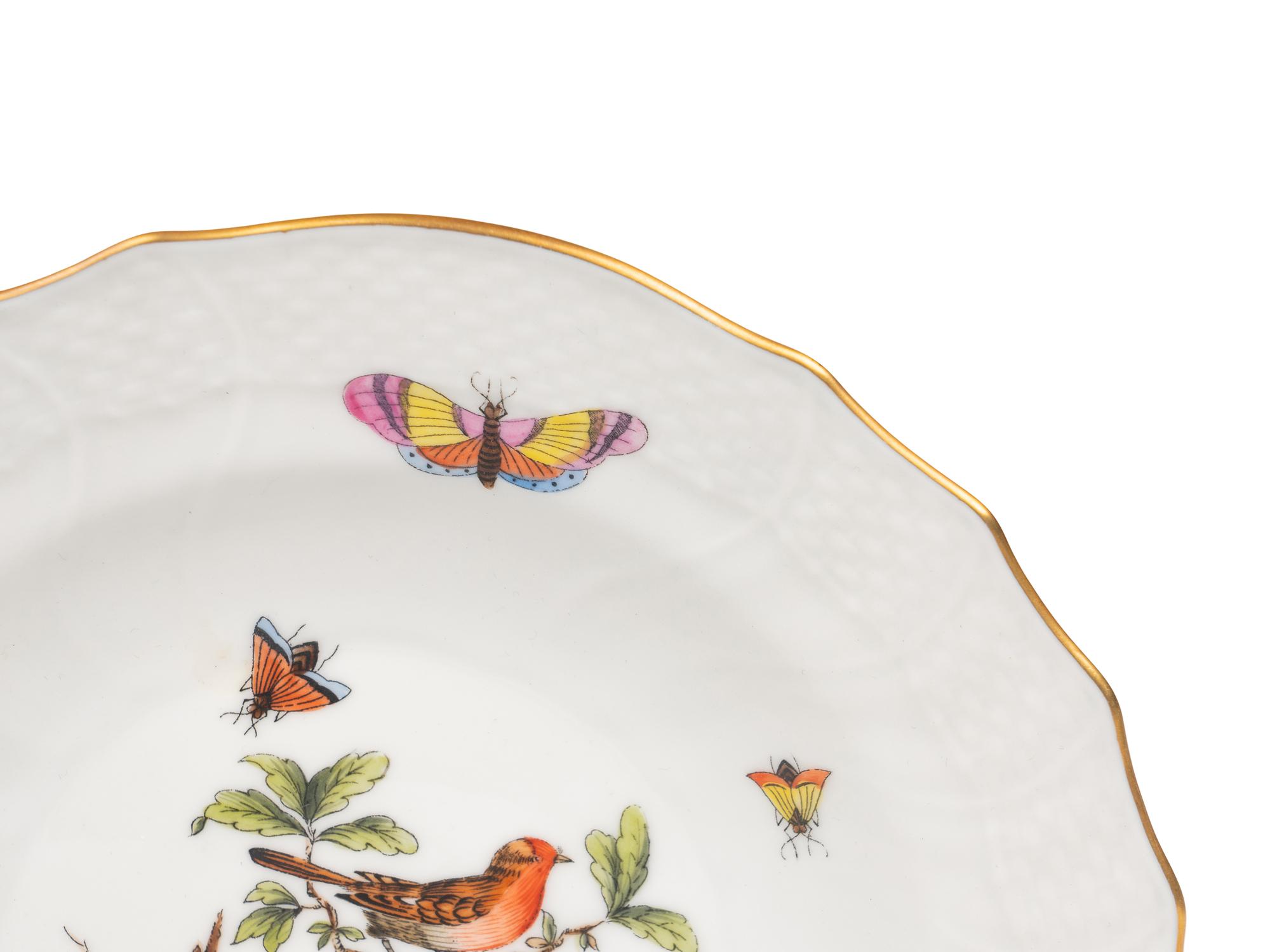 A Set of Twelve Herend Rothschild Bird Porcelain Salad Plates