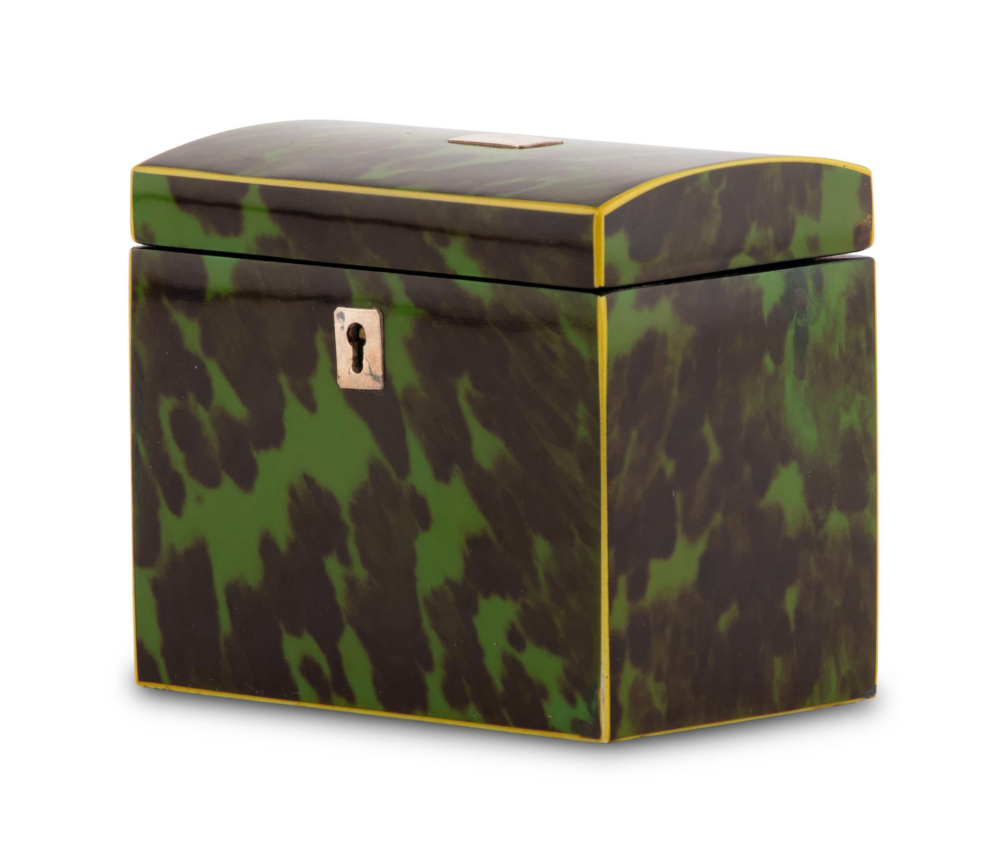 An English Green-Dyed Tortoiseshell Tea Caddy