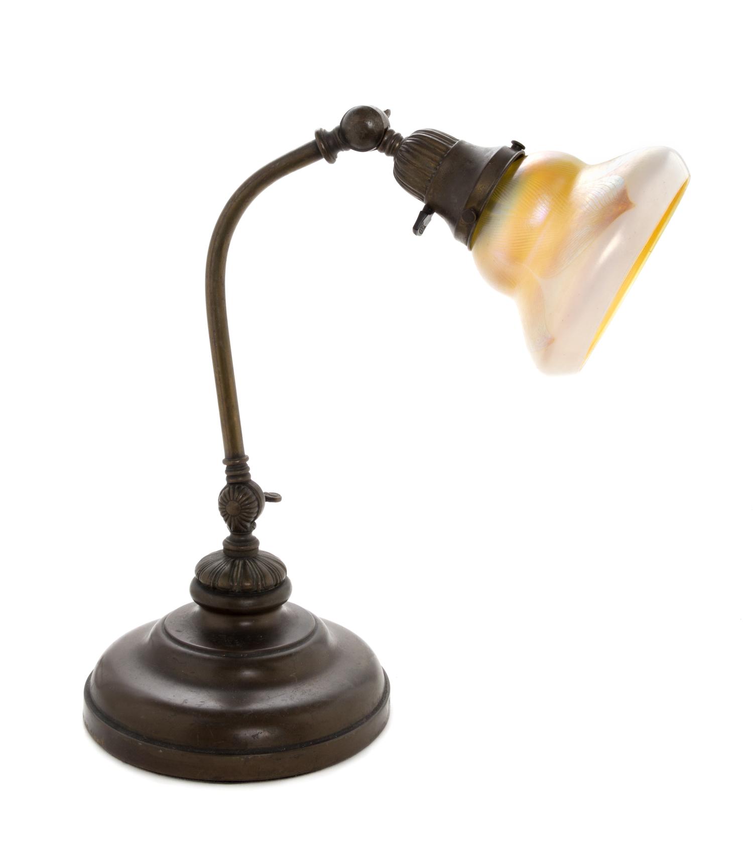 An American Iridescent Glass Shade Height overall 15 1/2 inches.