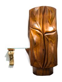 A Laminated and Carved Walnut Bar Cabinet Height 107 x width 86 x depth 25 1/2 inches. — PHILLIP LLOYD POWELL (AMERICAN, 1919-2008)