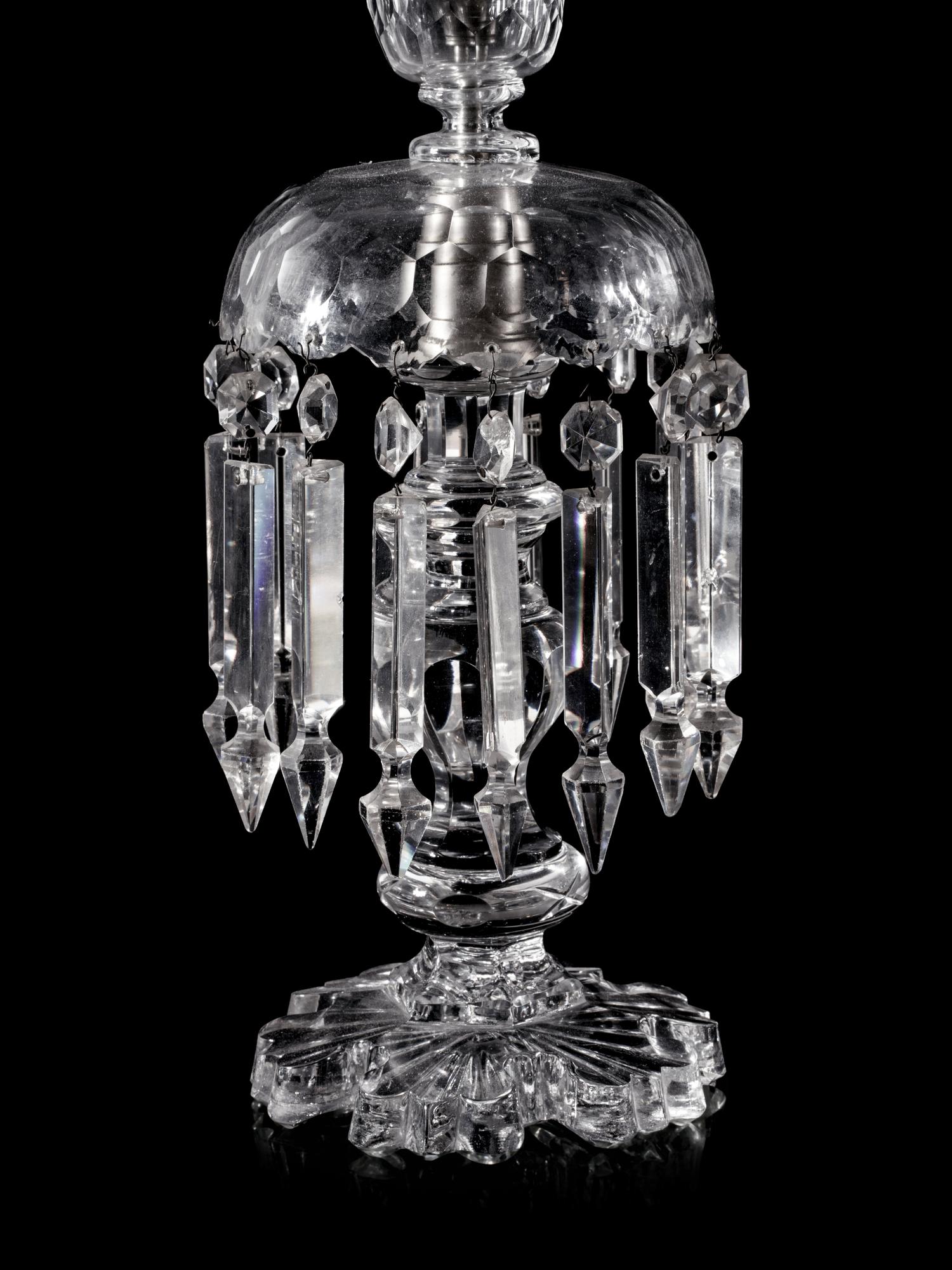 A Pair of Cut, Molded and Etched Glass Girandoles