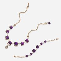 A Matching 14K Yellow Gold, Amethyst, and Diamond Necklace and Bracelet Georgian, c.1880