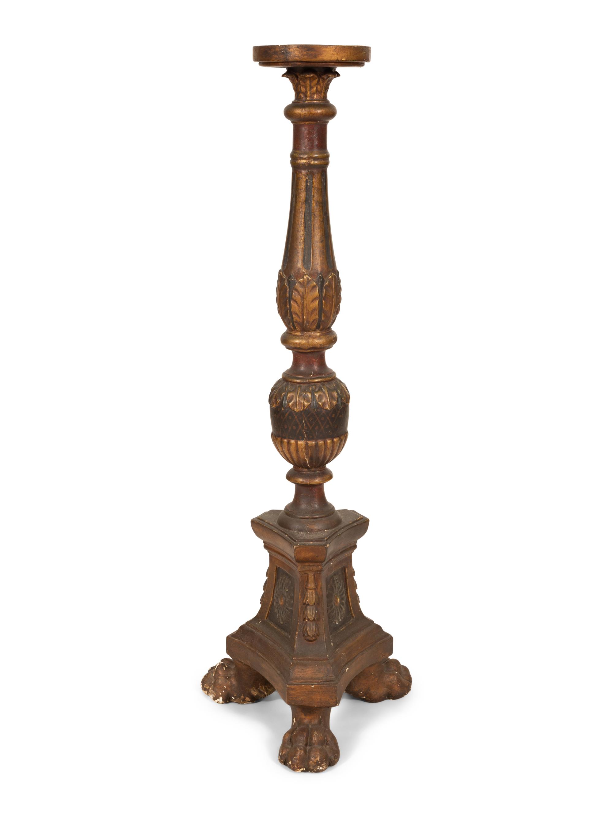 An Italian Painted and Parcel Gilt Tall Pedesta l