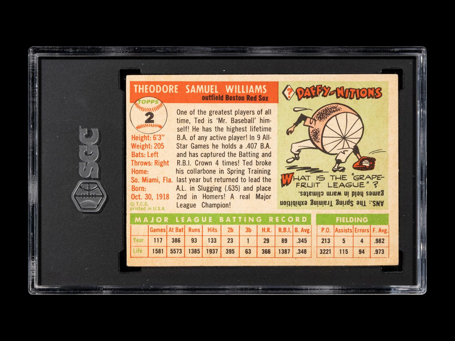 A 1955 Topps Ted Williams Baseball Card No. 2 (SGC 4 VG/EX)