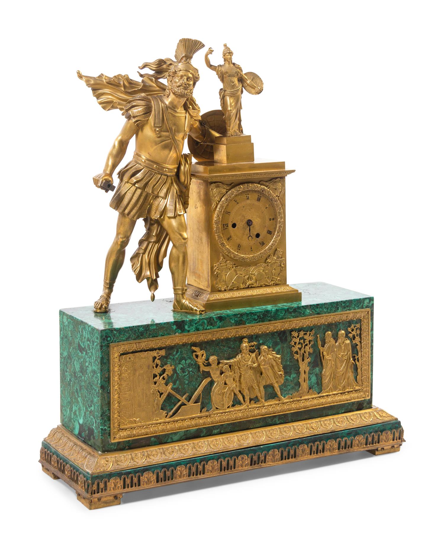 A French Gilt Bronze and Malachite Mantel Clock