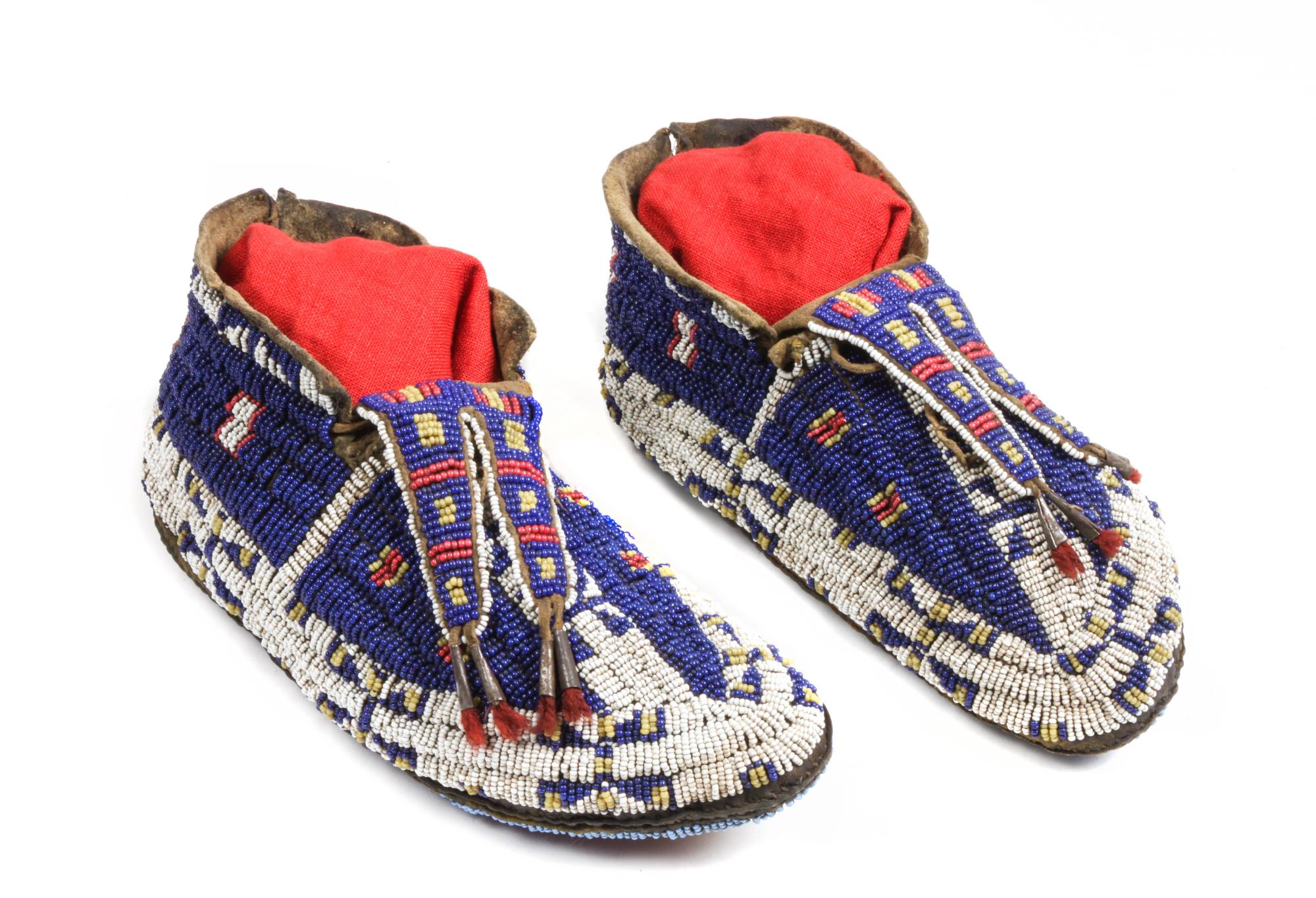 Pair of Fully Beaded Sioux Beaded Ceremonial Moccasins Length 8 1/4 inches