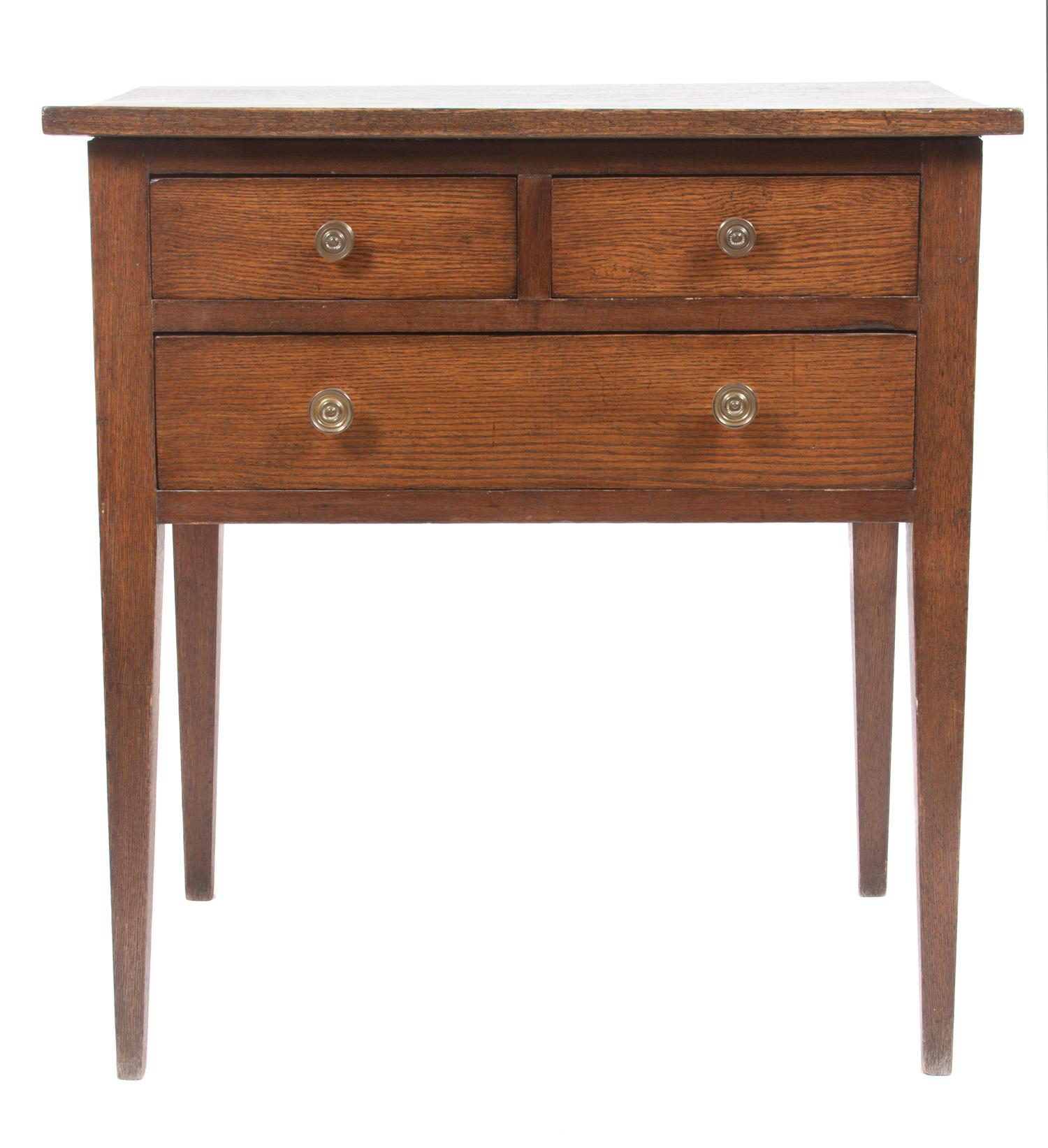 An American Oak Work Table Height 28 3/4 x width 27 x depth 19 3/4 inches.
