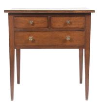 An American Oak Work Table Height 28 3/4 x width 27 x depth 19 3/4 inches.