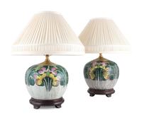 A Pair of Chinese Enameled Porcelain Jars, Mounted as Lamps