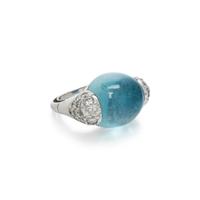 SEAMAN SCHEPPS, WHITE GOLD. AQUAMARINE AND DIAMOND 'GOLF BALL' RING