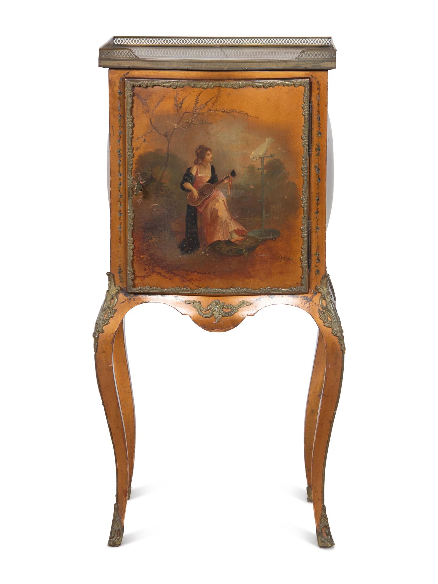 A Louis XV Style Vernis Martin Onyx-Top Music Cabinet