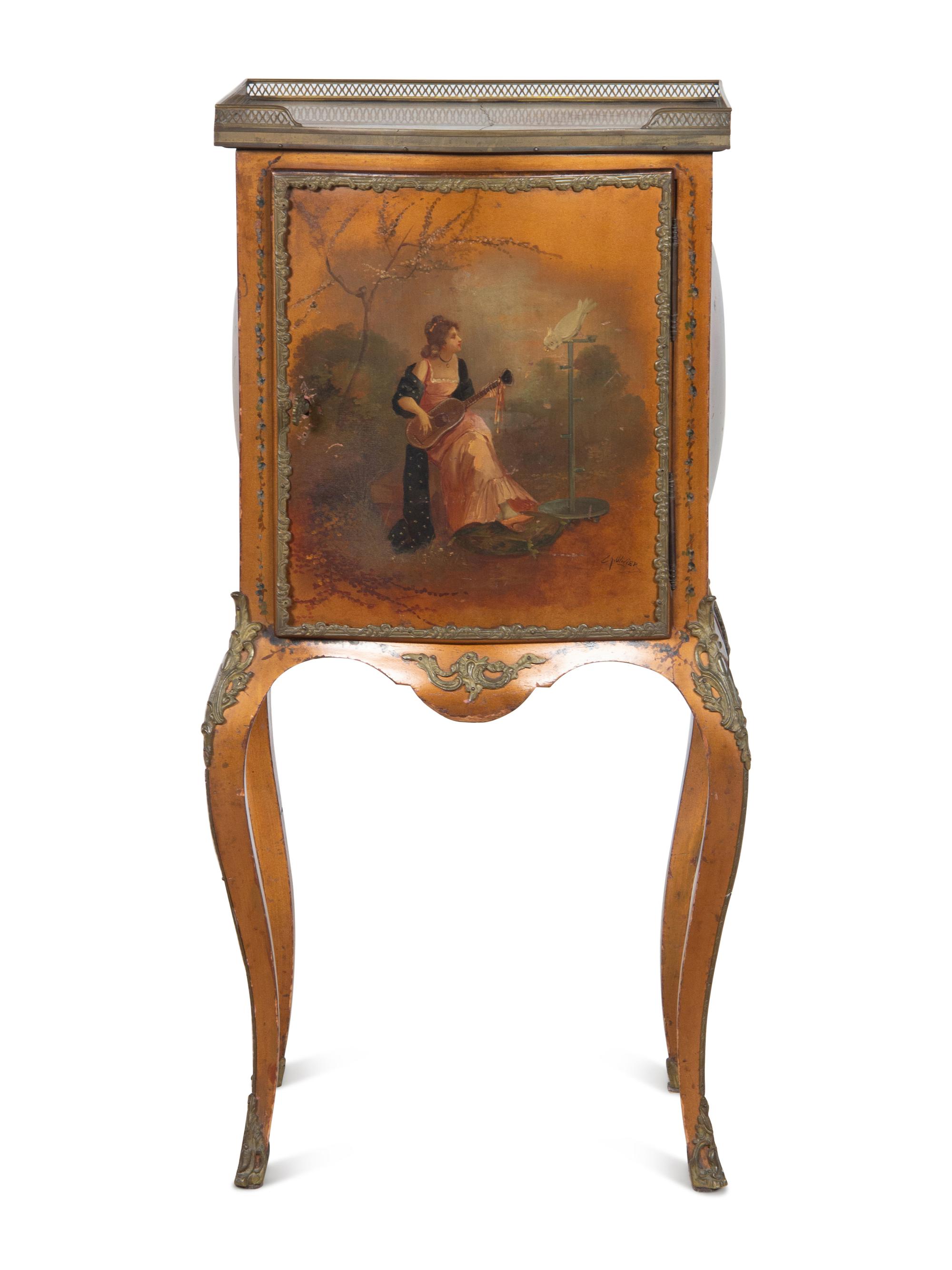 A Louis XV Style Vernis Martin Onyx-Top Music Cabinet