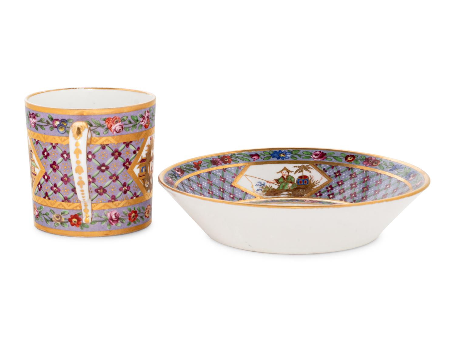A Sèvres Lavender-Ground Chinoiserie Hard-Paste Porcelain Cup and a Saucer ( Gobelet 'Litron' et une Soucoupe, 1ère Grandeur )