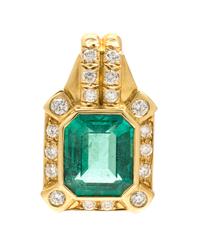 A Yellow Gold, Emerald and Diamond Pendant, 9.60 dwts.