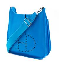 Hermès Blue Clemence Evelyne III GM Handbag, 2012 13" L x 4" W x 12" H; Strap drop: 19"- 27"