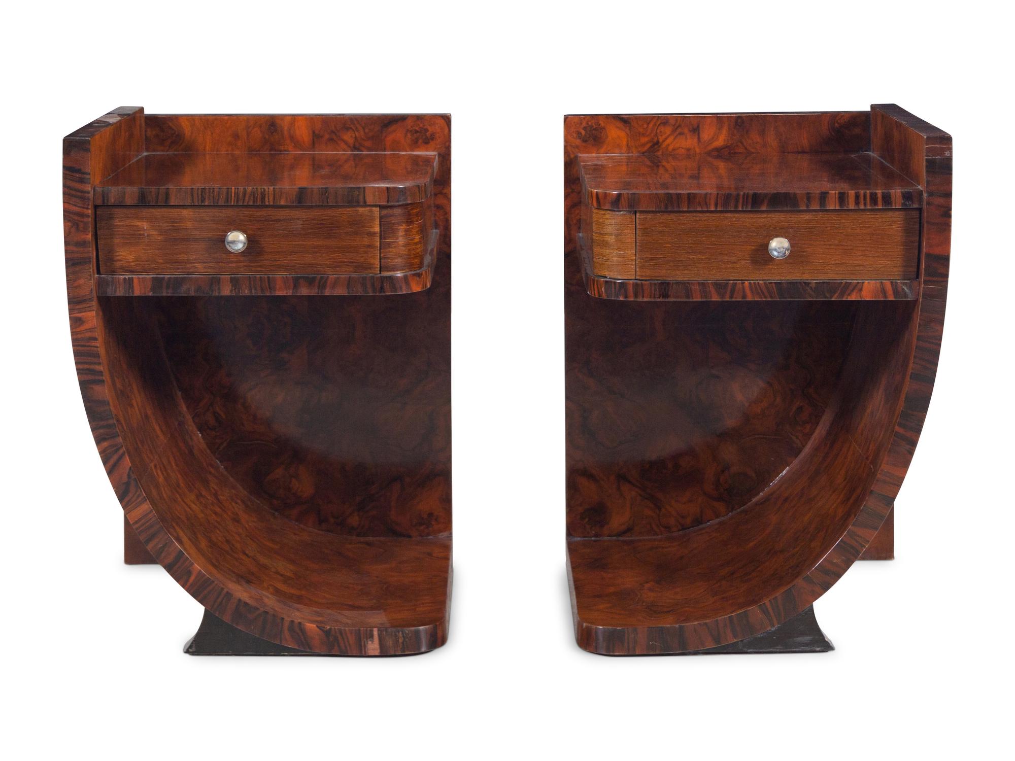 A Pair of Swedish Burlwood Veneer Side Tables