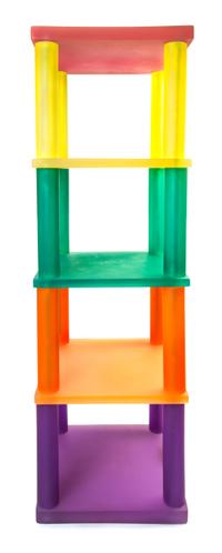 A Martha Sturdy Polychrome Resin Shelving Unit Height 54 x width 15 1/2 x depth 15 1/2 inches.