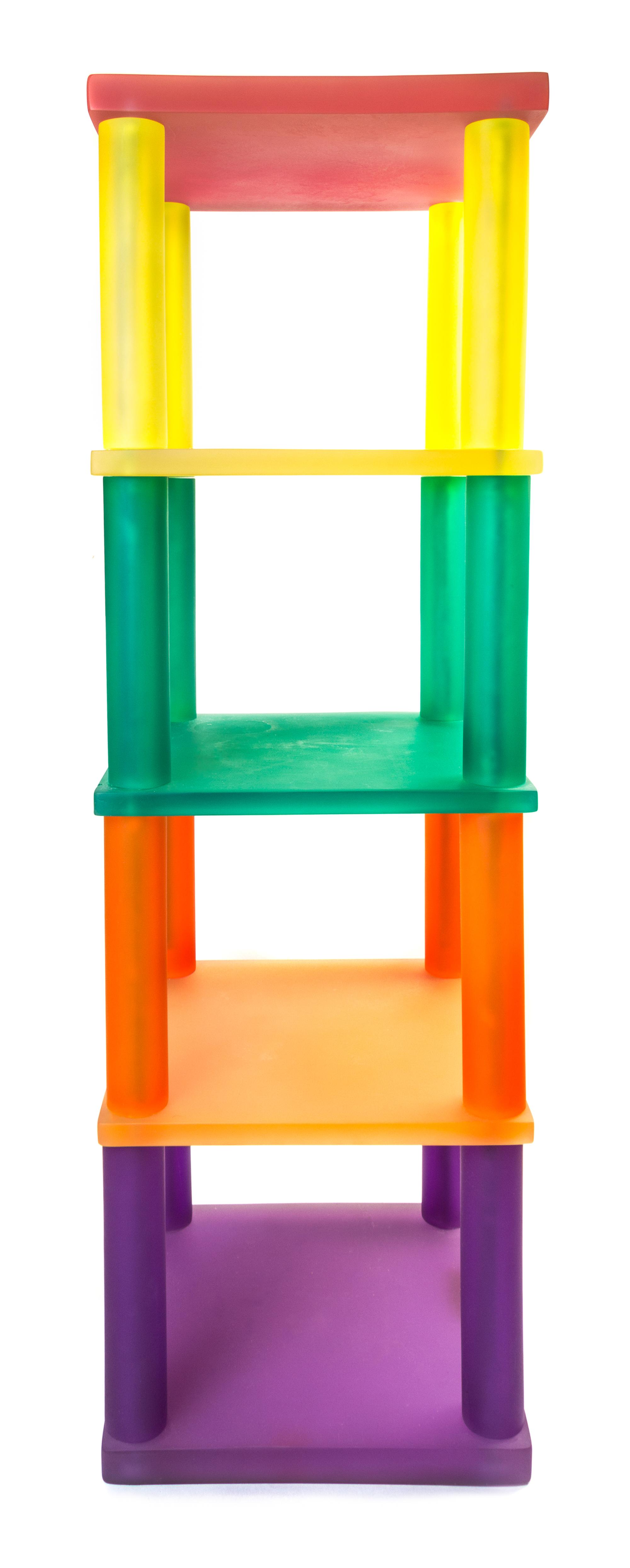 A Martha Sturdy Polychrome Resin Shelving Unit Height 54 x width 15 1/2 x depth 15 1/2 inches.
