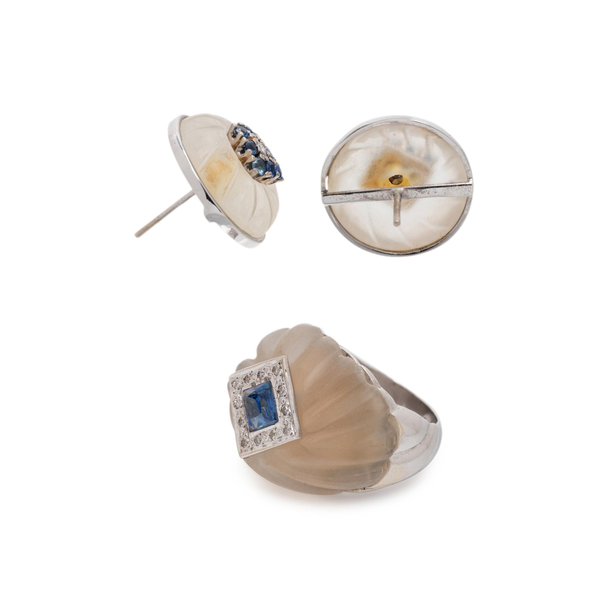 ROCK CRYSTAL, SAPPHIRE AND DIAMOND SET
