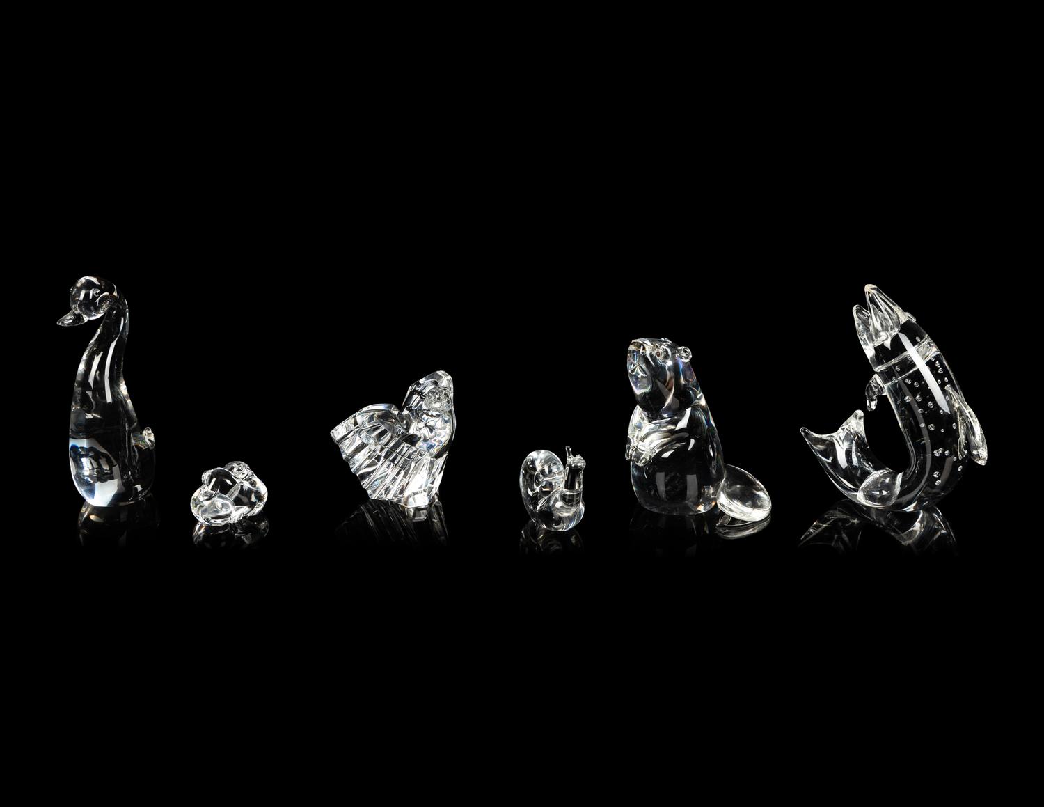 A Group of Six Steuben Molded Glass Animal Figures