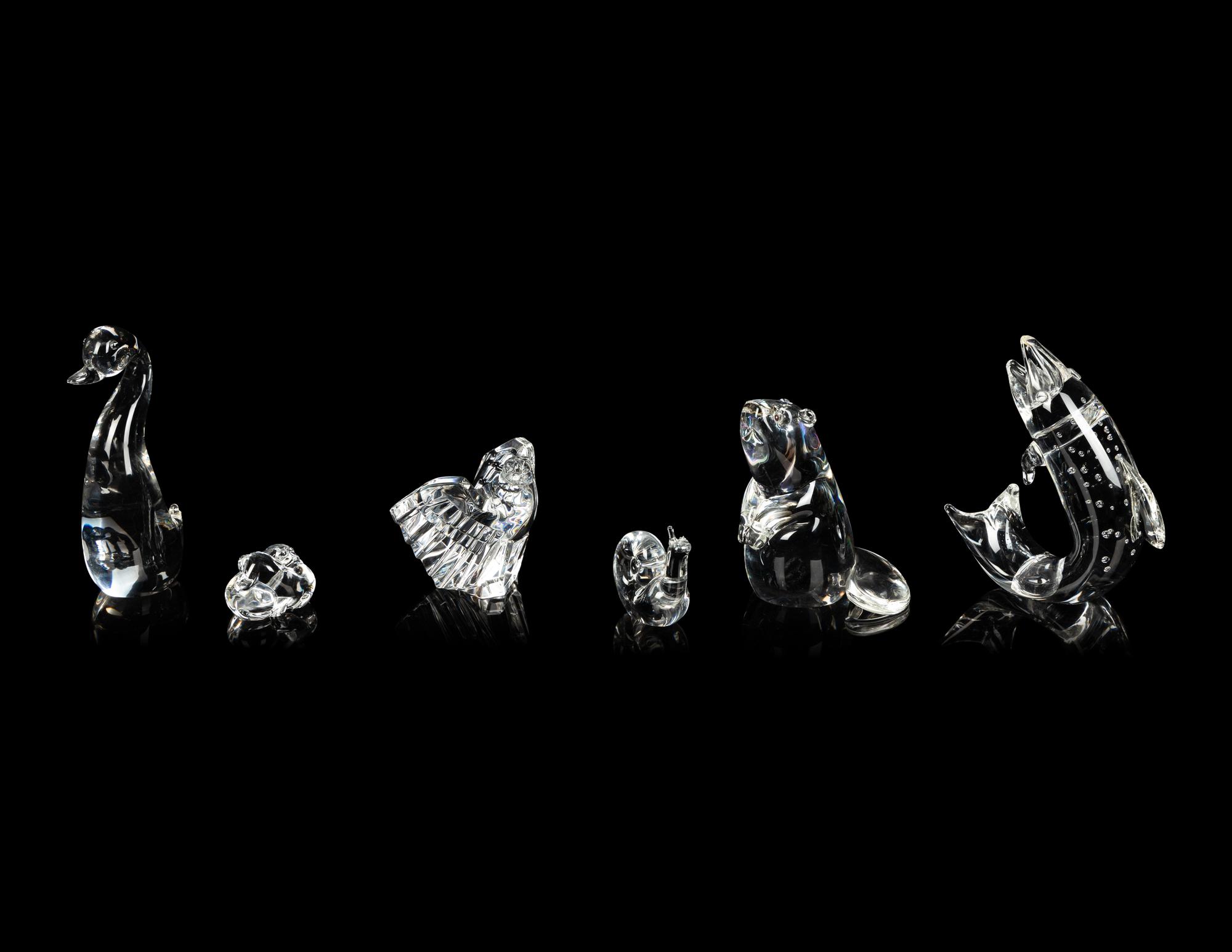 A Group of Six Steuben Molded Glass Animal Figures