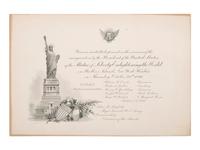 [NEW YORK]. A group of 3 items celebrating the unveiling of the Statue of Liberty, incl. Tiffany invitation, silk souvenir ribbon, and program.