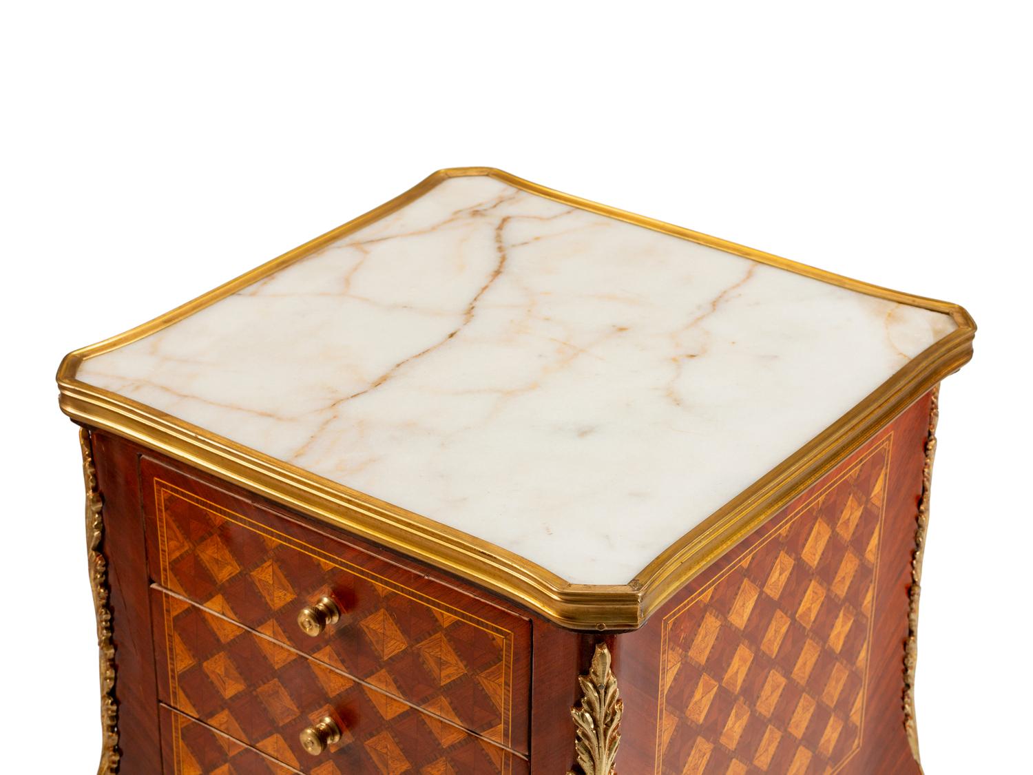 A Pair of Louis XV Style Gilt-Metal-Mounted Parquetry Tables de Nuit