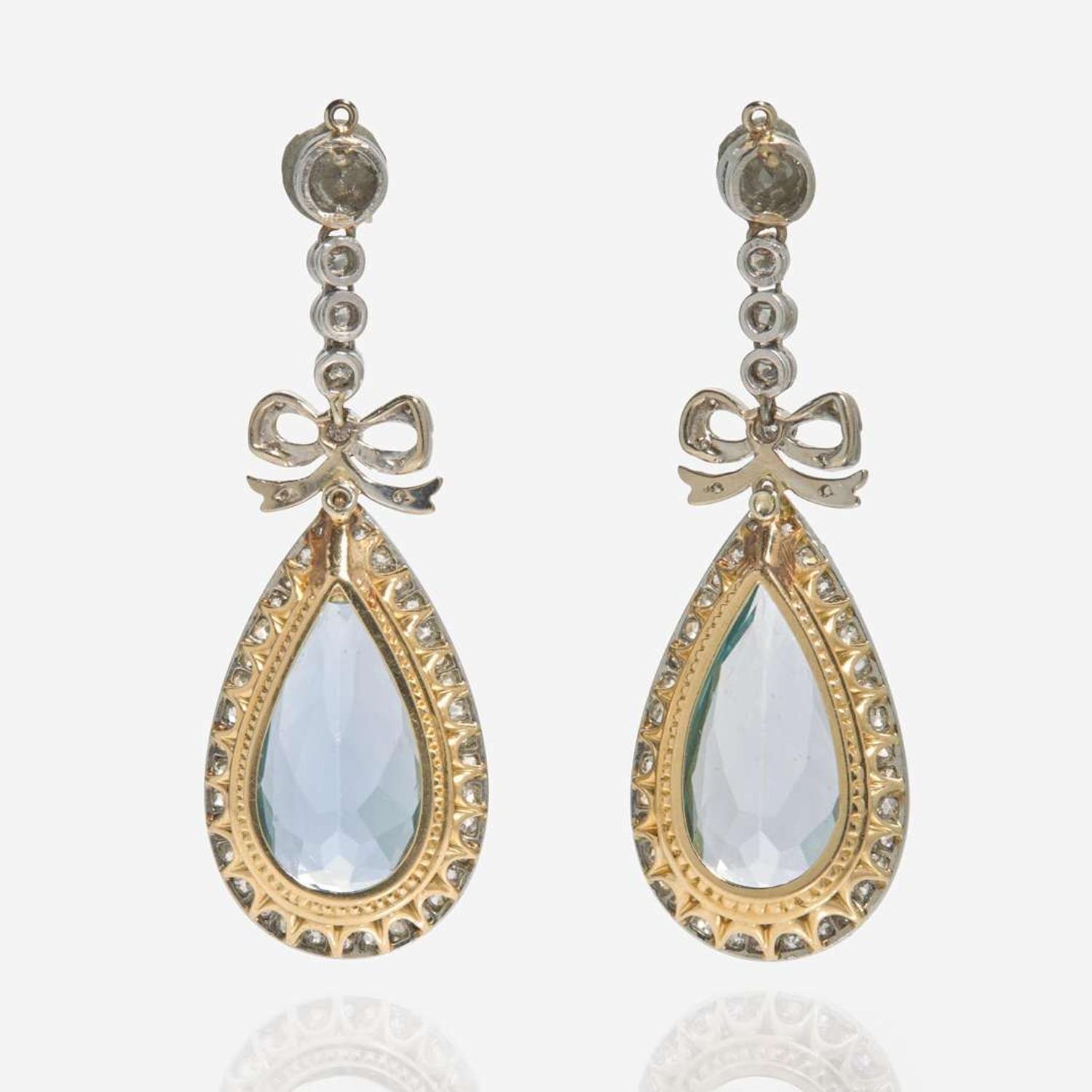 A Pair of Aquamarine and Diamond Earring Jackets