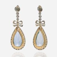 A Pair of Aquamarine and Diamond Earring Jackets