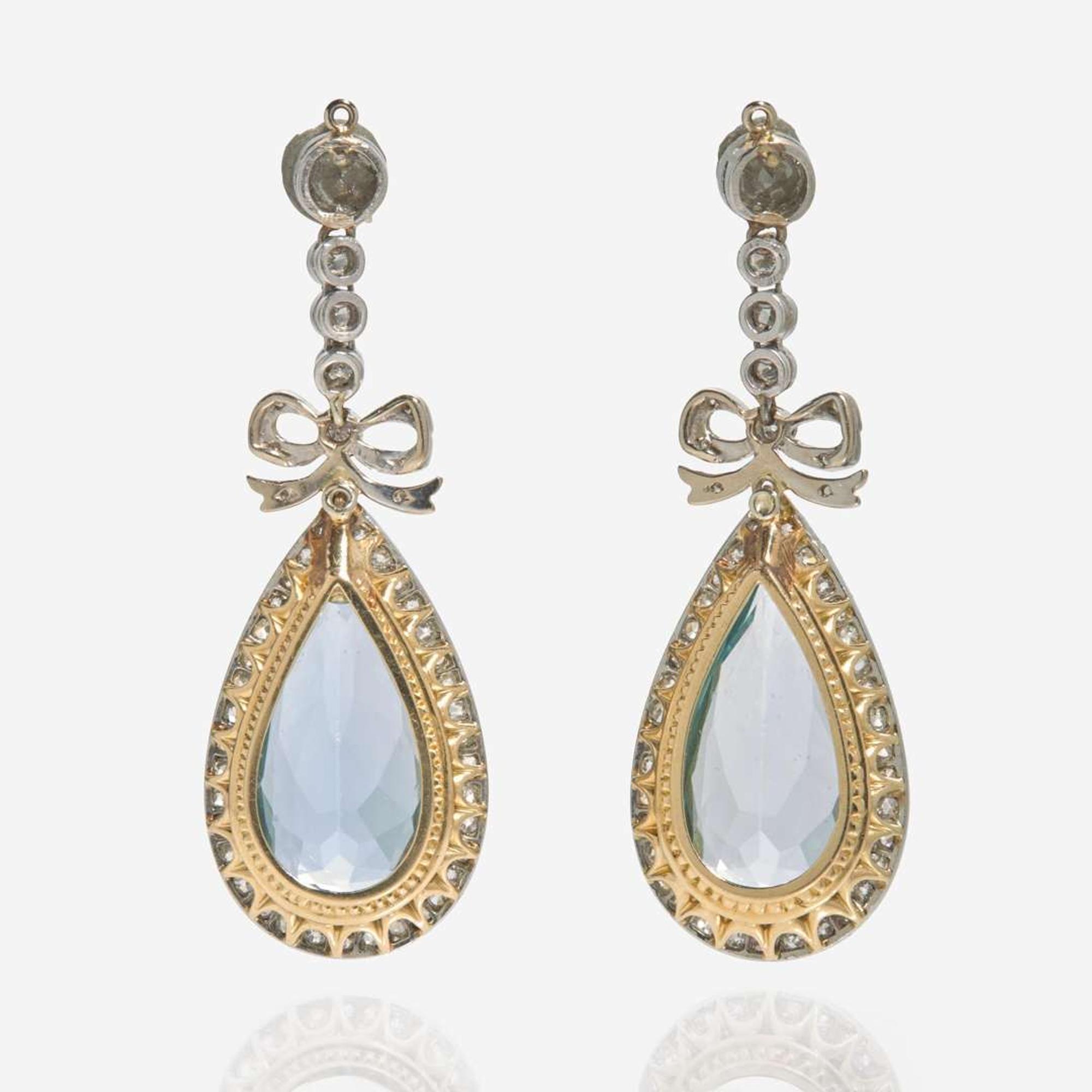 A Pair of Aquamarine and Diamond Earring Jackets