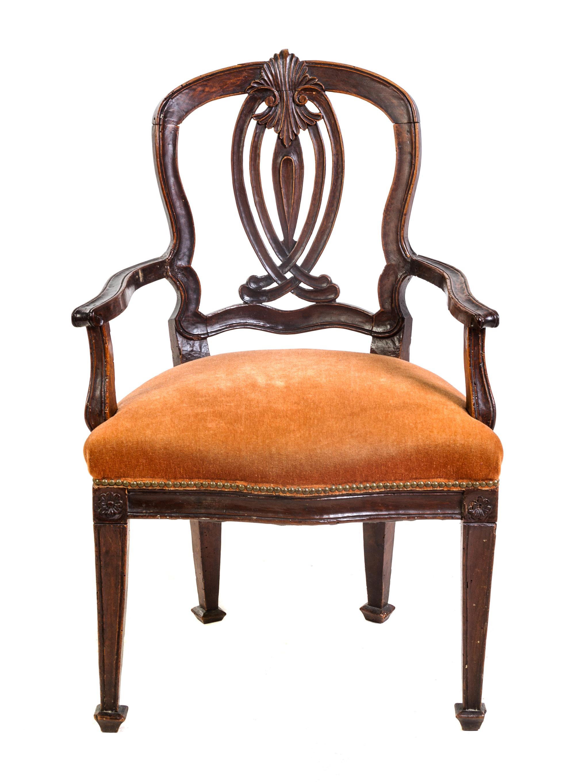 An Italian Walnut Armchair Height 36 inches. — 18TH CENTURY