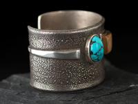 Silver Tufa Cast Cuff Bracelet with Inlay
