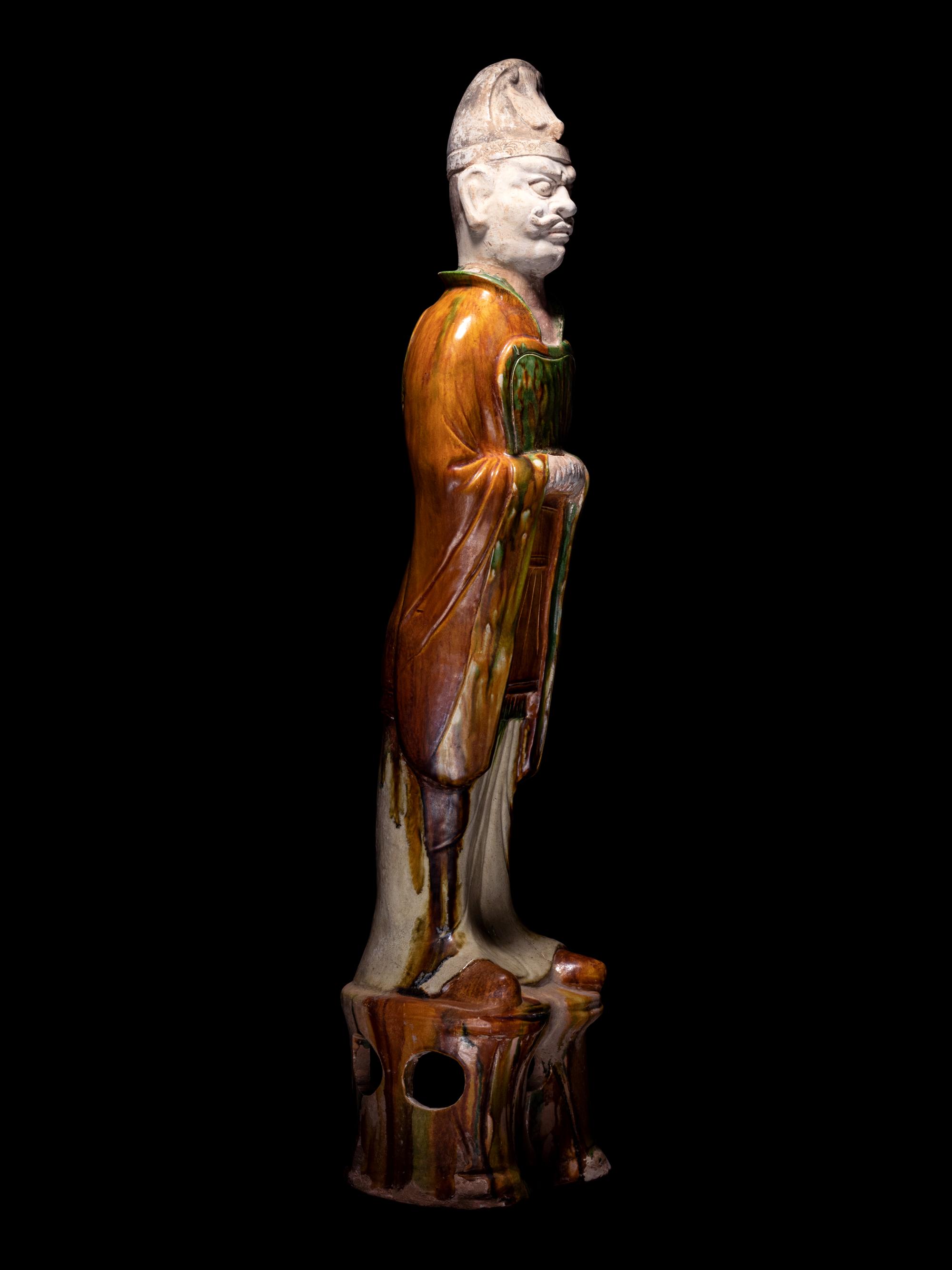 A Pair of Sancai Glazed Pottery Figures of Standing Officials
