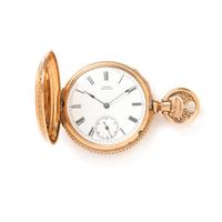A.W. WATCH CO., 18K YELLOW GOLD HUNTER CASE POCKET WATCH